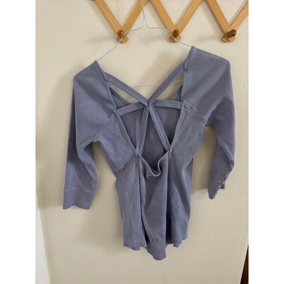 Free People Top Women's Large Blue Star Cross Tee Round Neck 3/4 Sleeves - Picture 5 of 7